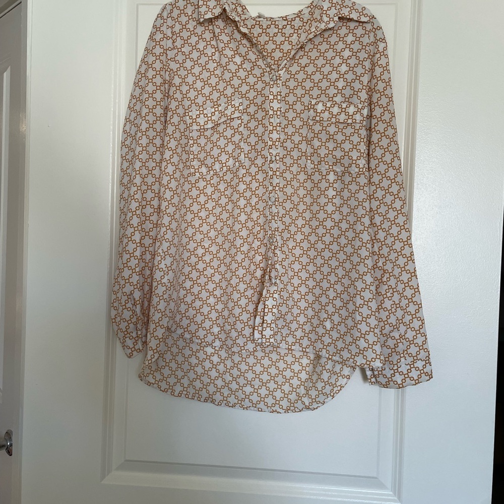 Pleione White and Brown Patterned Blouse